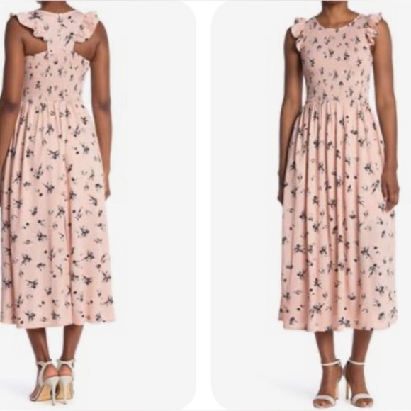 MELLODAY Dresses & Skirts - NWT Melloday Pink Floral Smocked Maxi Midi Dress